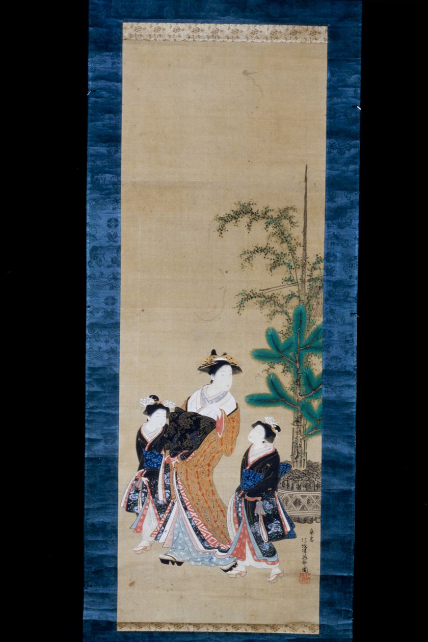 Kurtisane mit zwei Begleitern von Isoda Koryusai