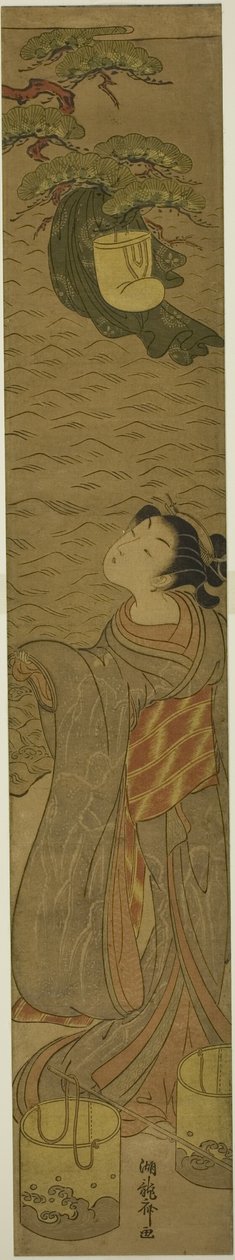 Parodie von Matsukaze, der unter Yukihiras Gewand tanzt von Isoda Koryusai