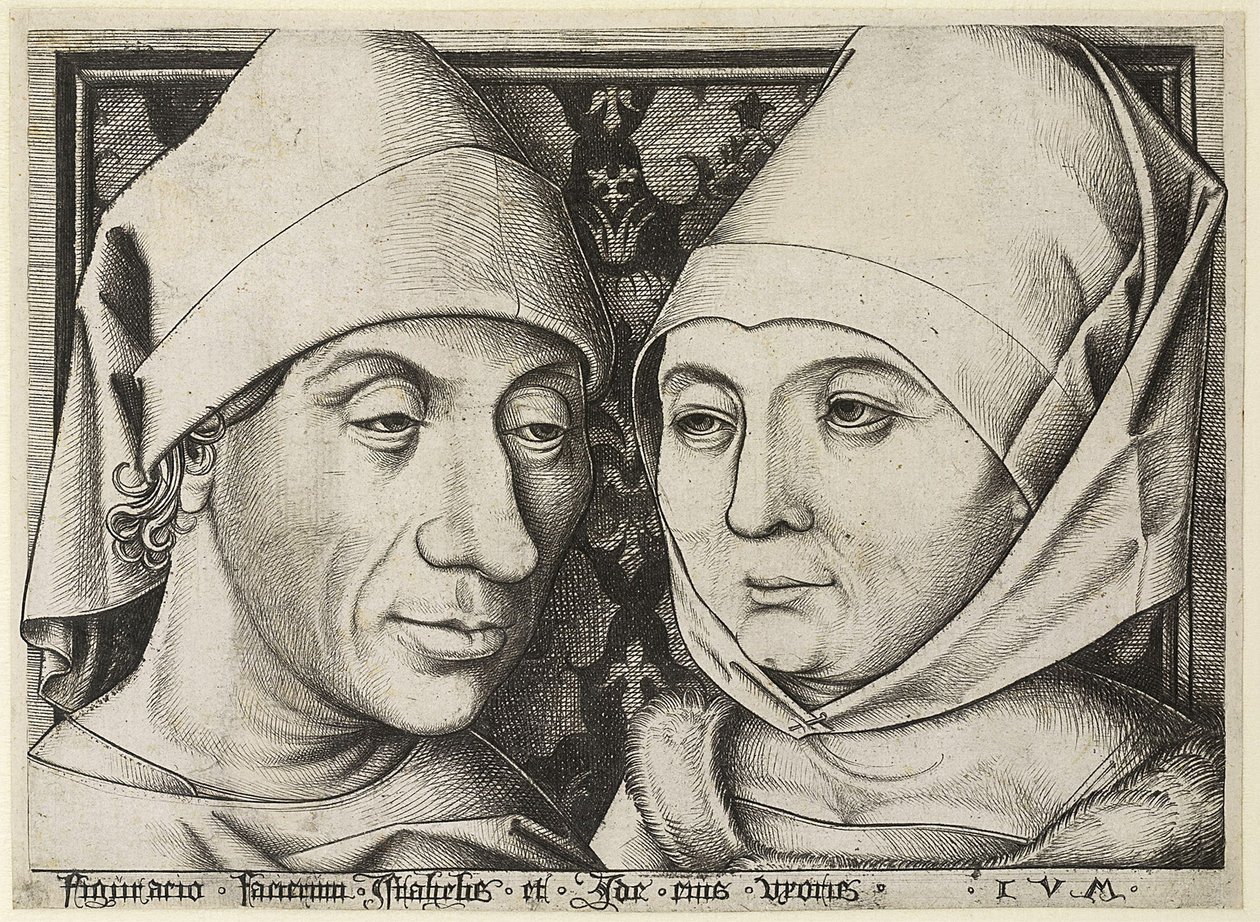Selbstporträt mit Ehefrau Ida, um 1490 von Israhel van Meckenem the younger