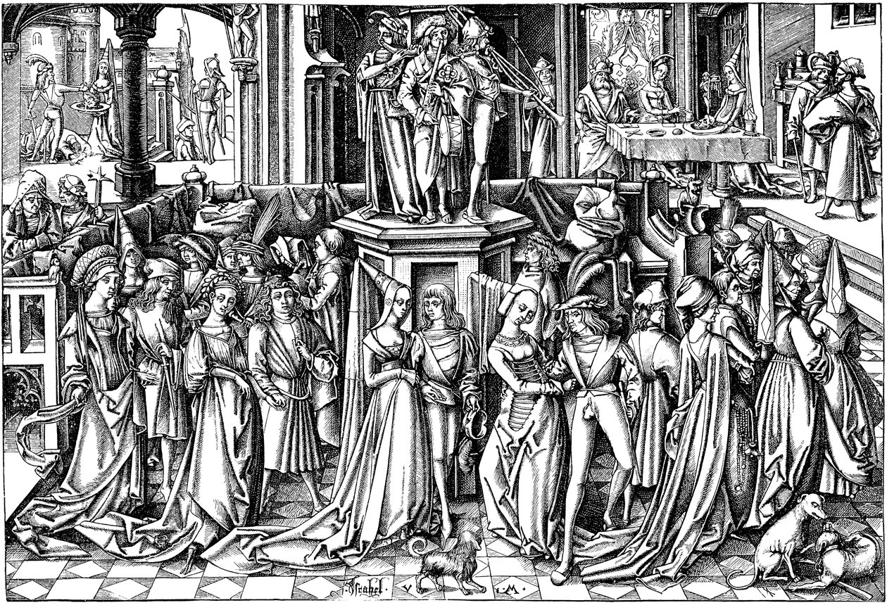 Der Tanz am Hofe des Herodes, ca. 1500 von Israhel van Meckenem the younger