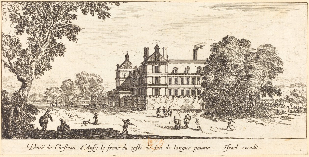 Ansicht des Schlosses Ancy-le-Franc von der Seite des langen Ballspiels von Israël Silvestre