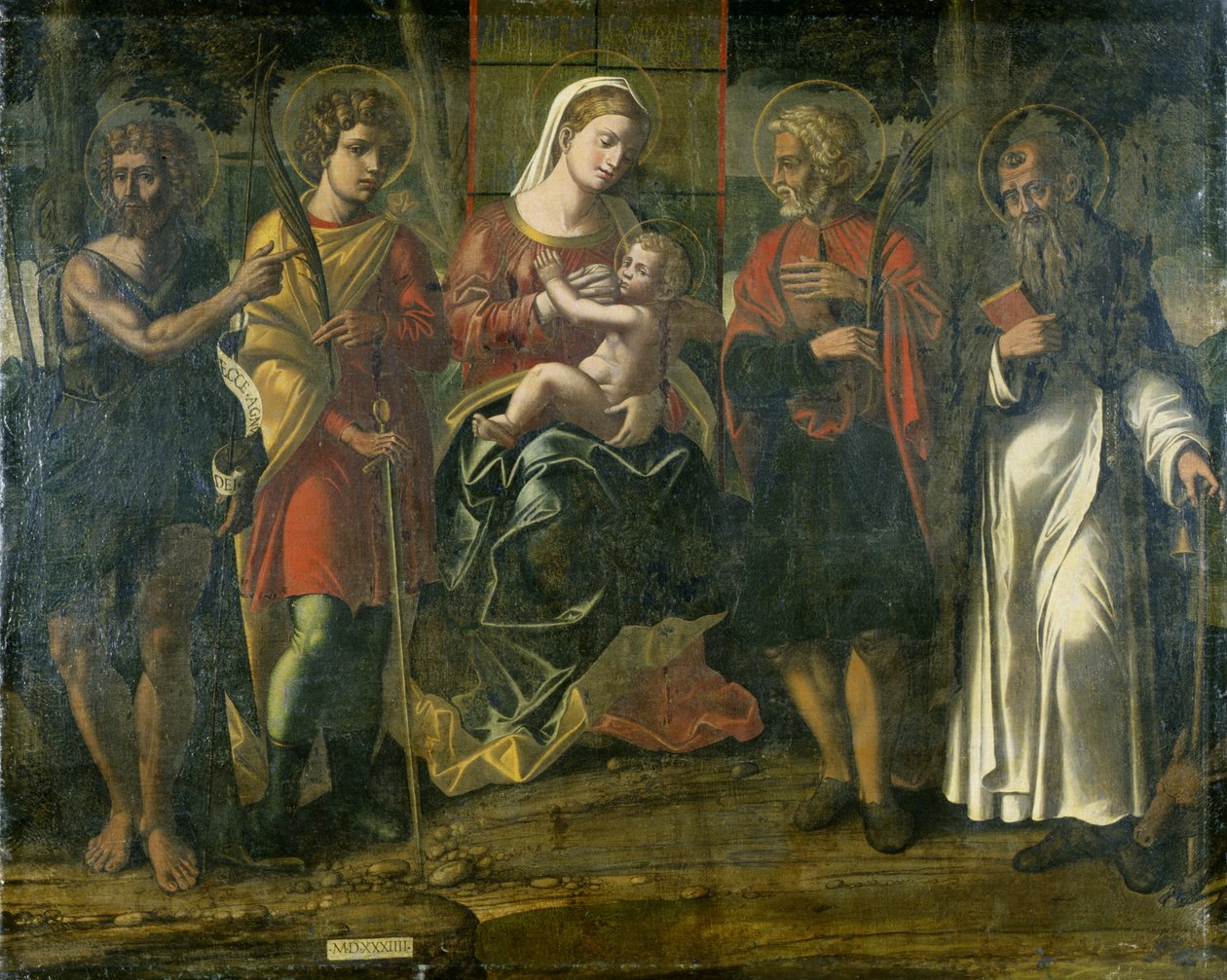 Madonna und Kind mit Johannes dem Täufer, Antonius und anderen Heiligen von Italian School