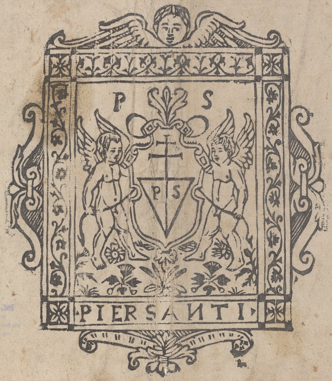 Zwei Putti mit Schild, beschriftet Pier Santi von Italian 16th Century