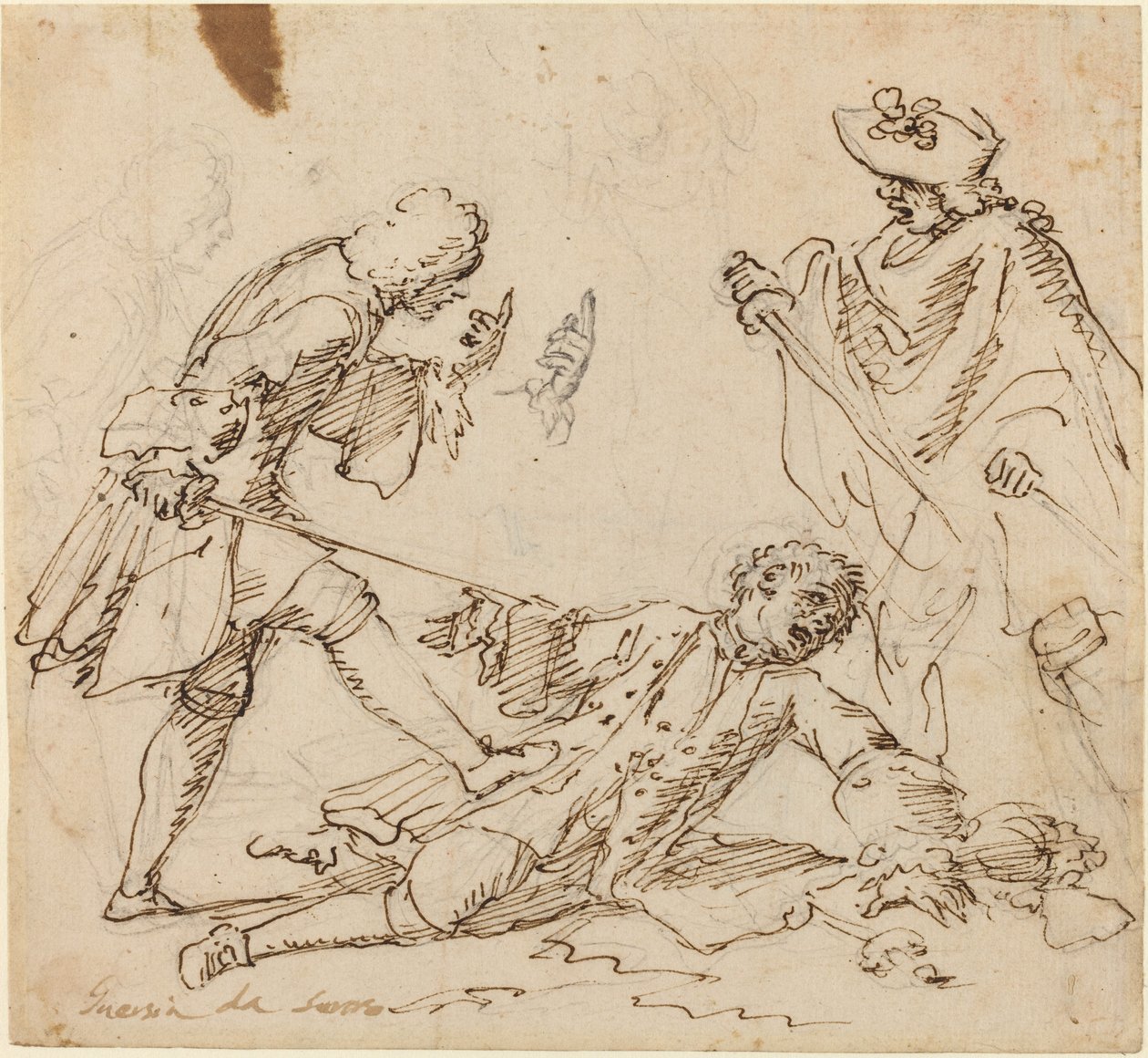Drei Männer kämpfen von Italian 17th or 18th Century