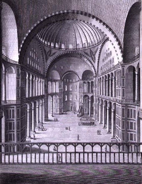 Ansicht des Inneren der Moschee von Santa Sophia in Konstantinopel, aufgenommen 1786, gestochen von Domenico Pronti, 1788 (Stich) von Italian School