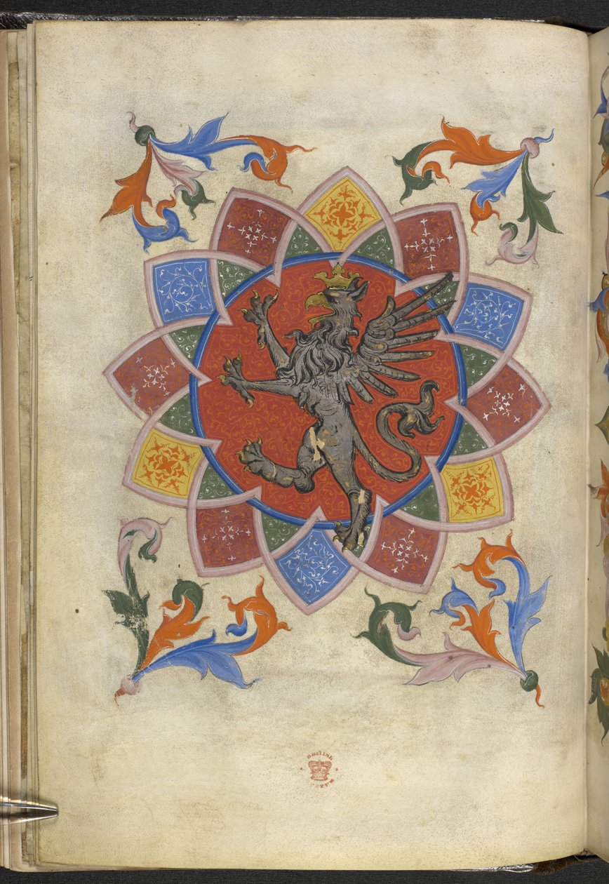 Add. 21965, f.5v Heraldische Figur: Ein Greif, Statut der Schneidergilde, aus 