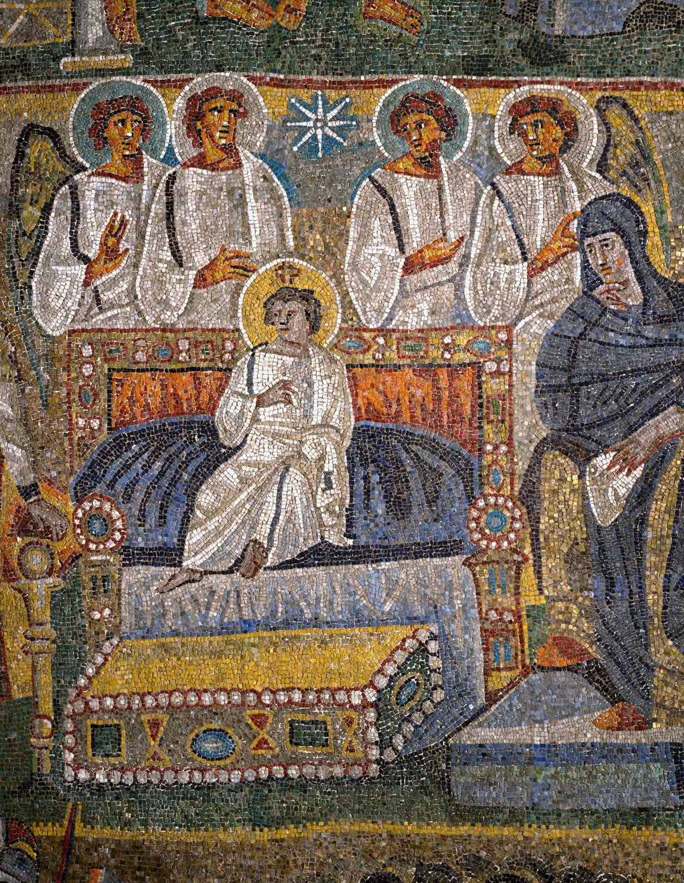 Anbetung der Heiligen Drei Könige, Detail von Christus umgeben von Engeln von Italian School