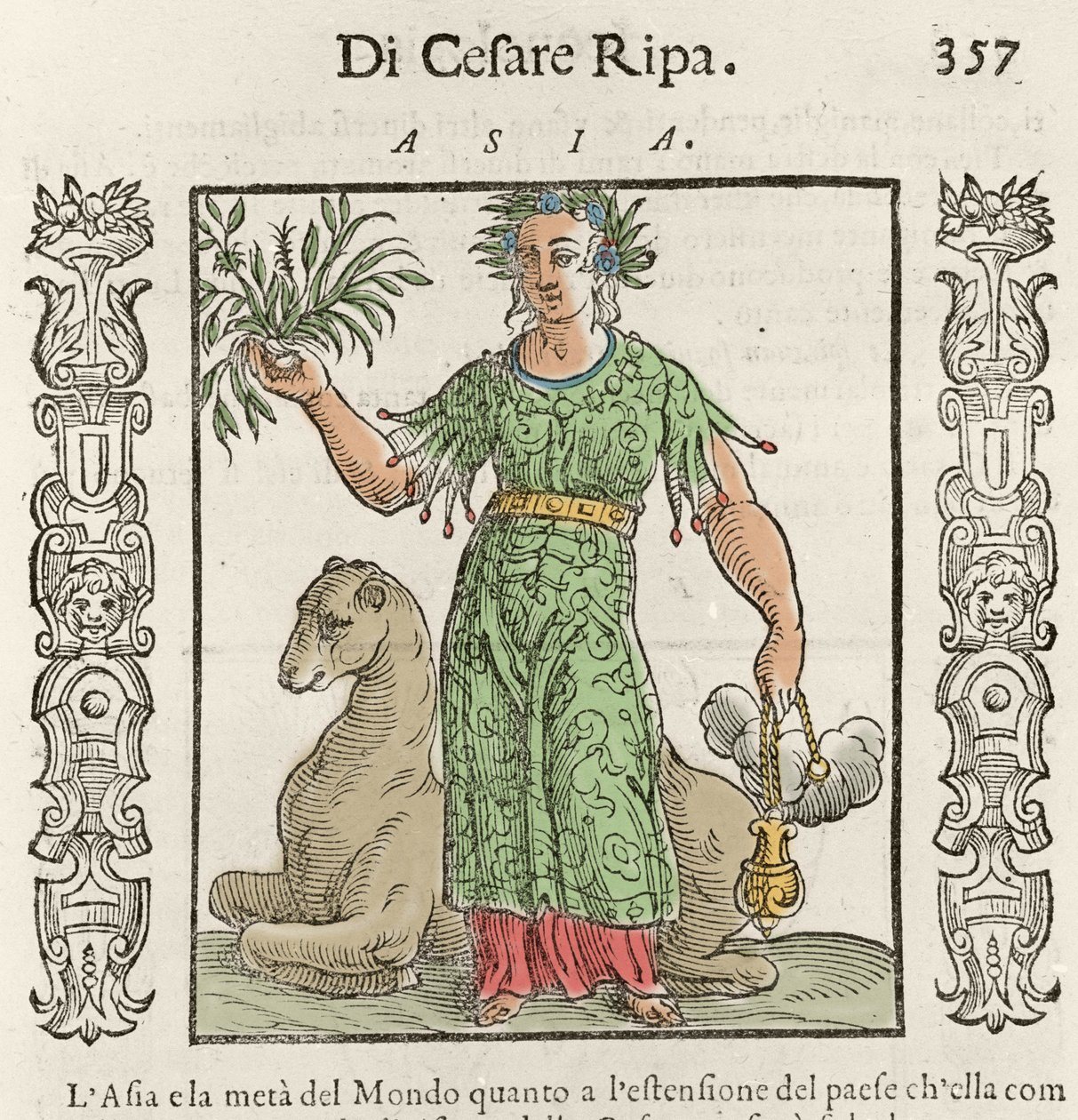 Asiatische Allegorie mit einem Kamel. Gravur aus „Iconologia“ von Cesare Ripa (um 1550-1622) von Italian School