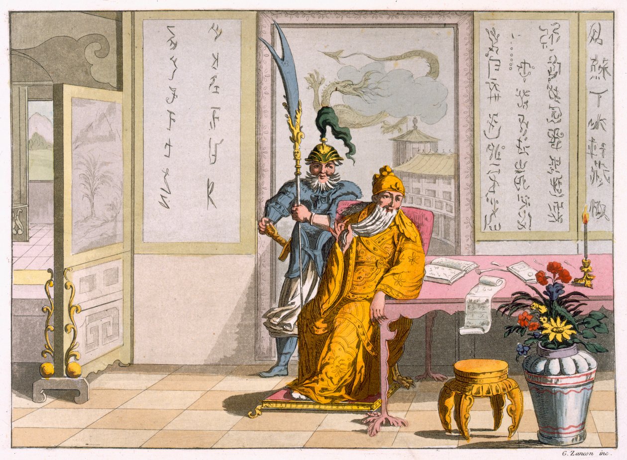 Chinesische taoistische Religionsführer: Die Gottheit Kuan-ti, graviert von Fumagalli und Bramatti, ca. 1820-30 (Farbstich) von Italian School
