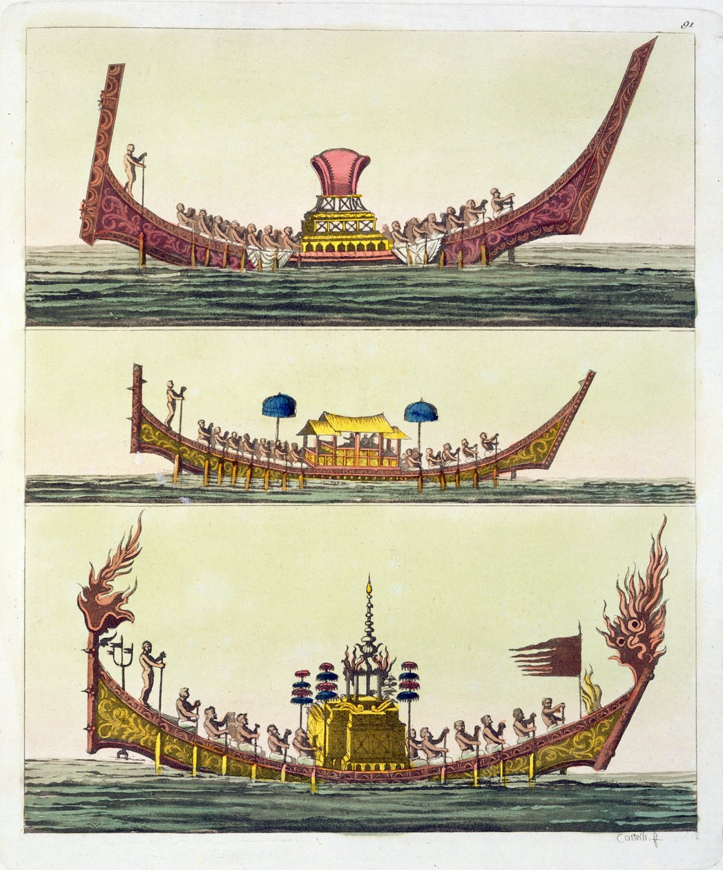 Cochin-chinesische Schiffe, Illustration aus Le Costume Ancien et Moderne von Giulio Ferrario, veröffentlicht ca. 1820er-30er Jahre von Italian School