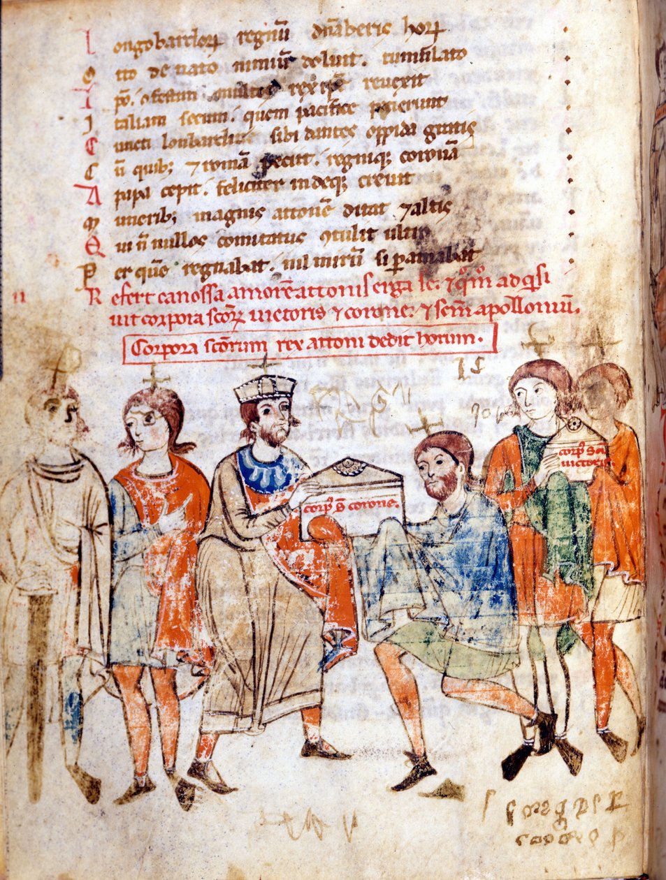 Hof von Mathilde von Canossa (oder Gräfin Mathilde von Toskana) (1046 - 1115) in "Vita Mathildis" von Donizone, Manuskript aus dem 13. Jahrhundert. Lucca, Bibl, Governativa von Italian School