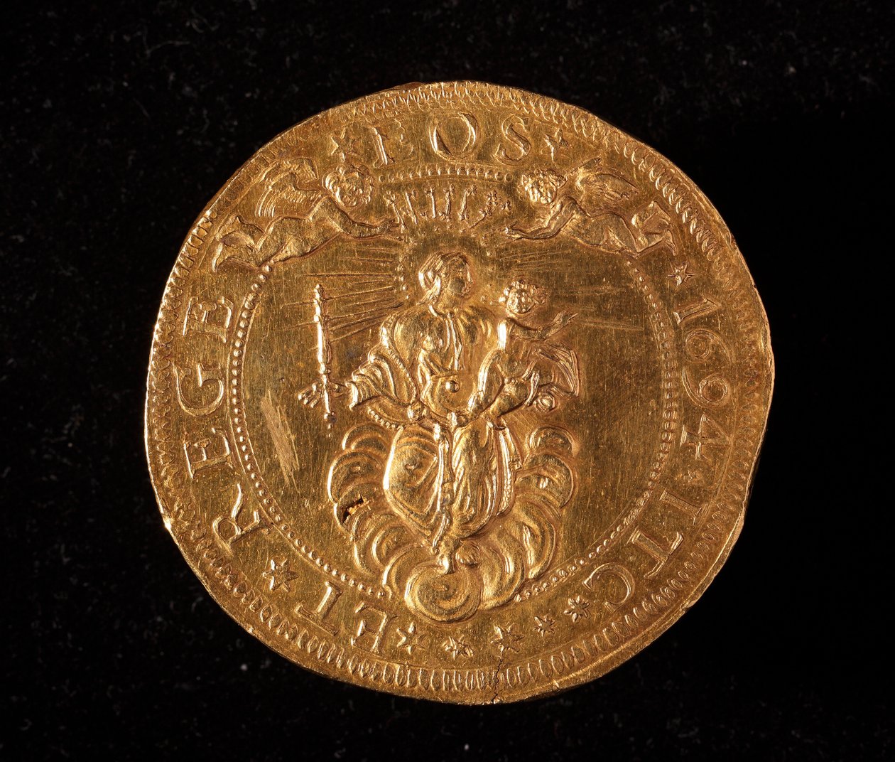 Währung der Republik Genua: 25 Gold-Doppie-Münze. Durchmesser 52,5 mm. 1694. Rückseite von Italian School
