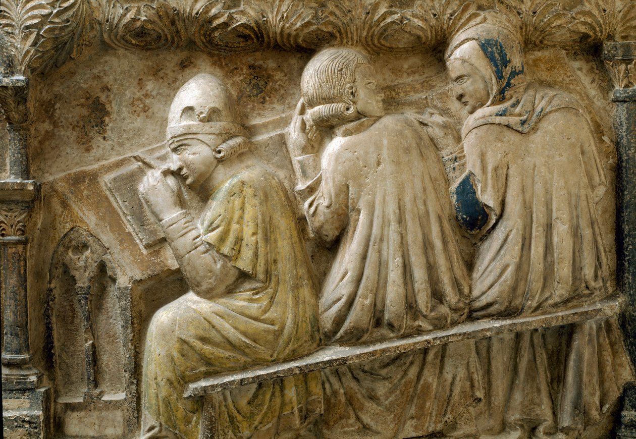 Detail: Schüler folgen dem Unterricht von Bonifacio Galluzzi (Grabplatte, ca. 1346) von Italian School