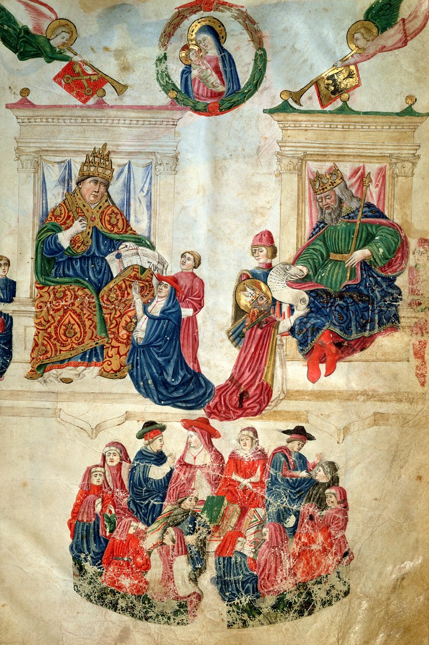 Gründung der Universität Bologna durch Kaiser Theodosius II (408-450) und die Privilegien von Papst Paul II (1417-71) von Italian School