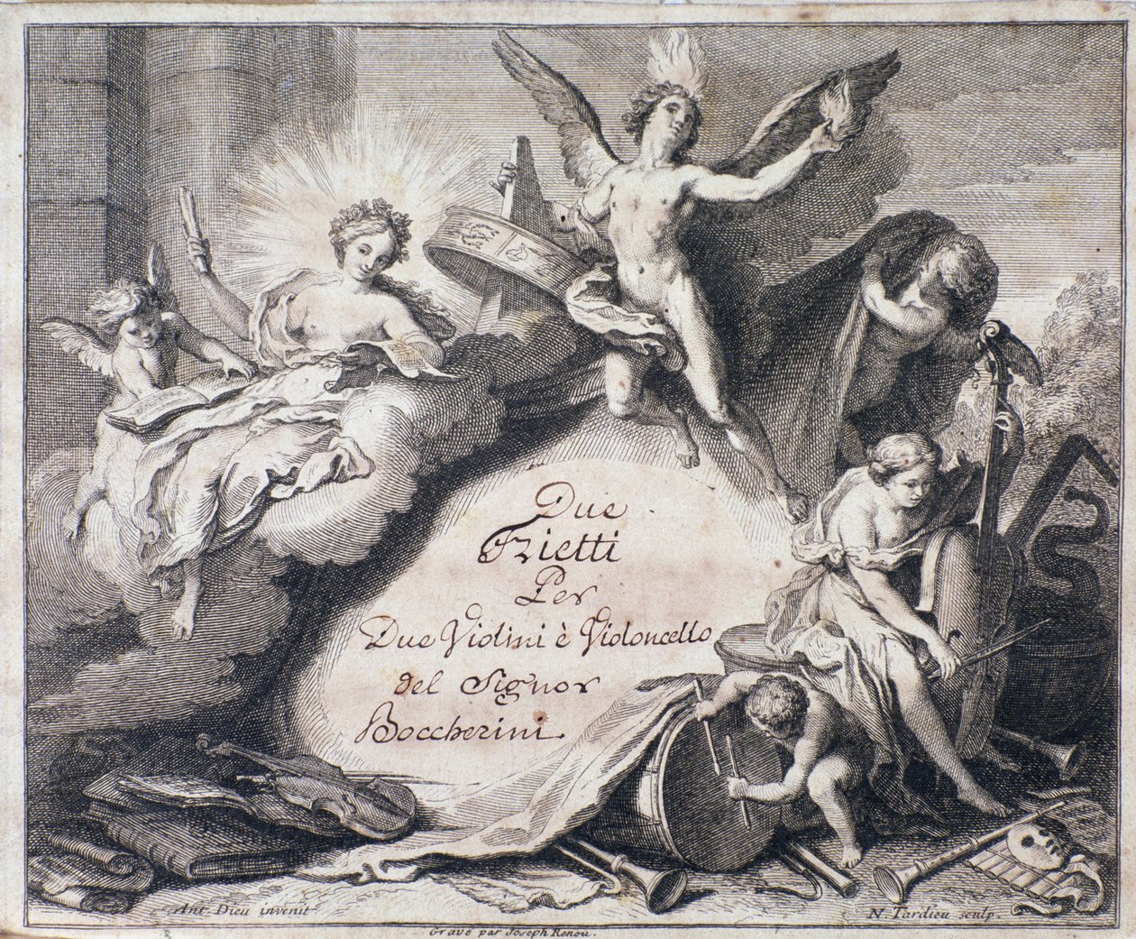 Frontispiz der Partitur von Due trietti per due violini e violoncello von Luigi Boccherini von Italian School