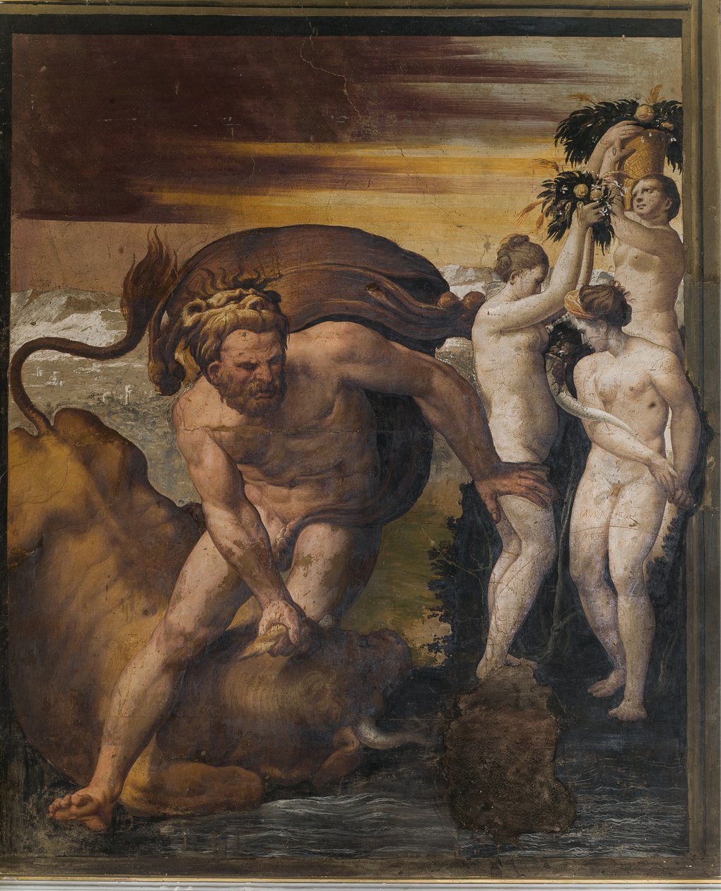 Herkules tötet den kretischen Stier, aus dem Gelben Zimmer, Rocca Meli Lupi, Soragna, Parma von Italian School