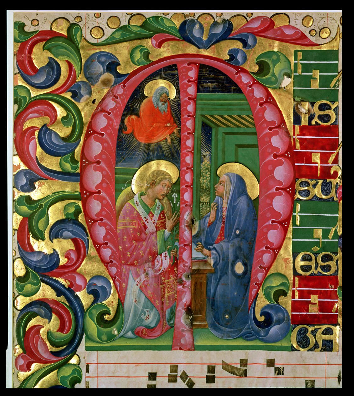 Historiated Initial M, die die Verkündigung darstellt von Italian School