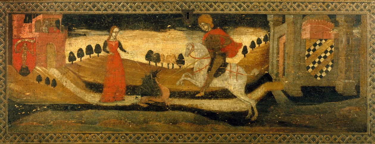 Ritter tötet einen Drachen in Anwesenheit einer Prinzessin von Italian School