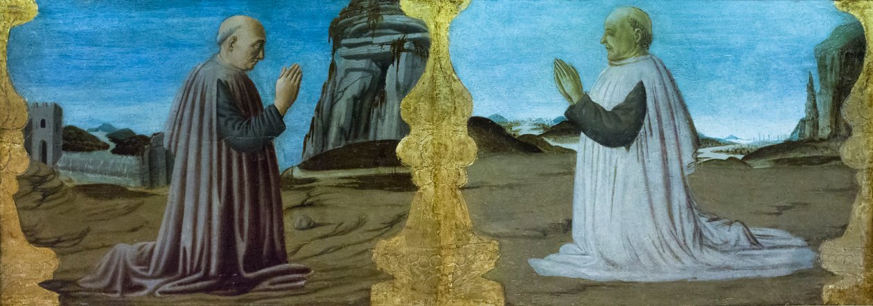Landschaft mit zwei Stiftern von Meister der Colonna Predella von Italian School