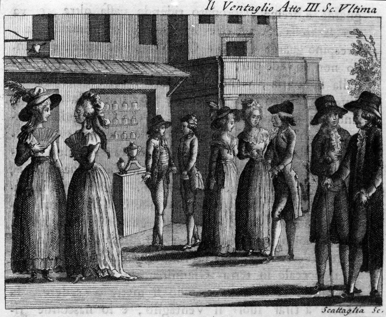 Letzte Szene des dritten Akts des Lustspiels „Der Fächer“ (1764) von Carlo Goldoni (1707-1793) von Italian School