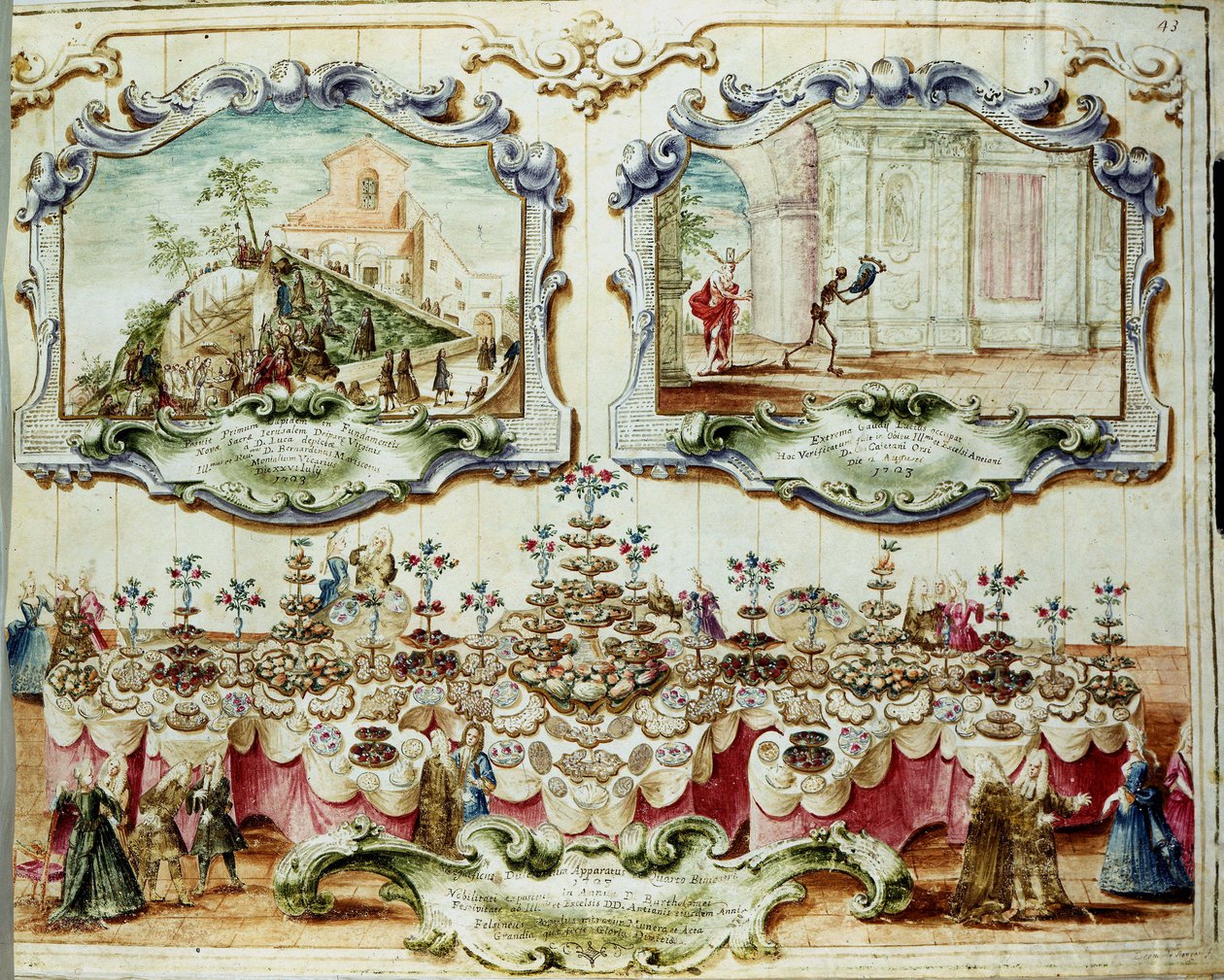 Mittagessen zu Ehren des Adels von Bologna zum Fest des Heiligen Bartholomäus. 1723. Archivio di Stato di Bologna. von Italian School