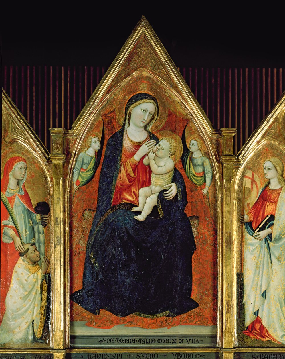 Madonna, die das Christuskind stillt, mit Heiligen (Detail) von Italian School