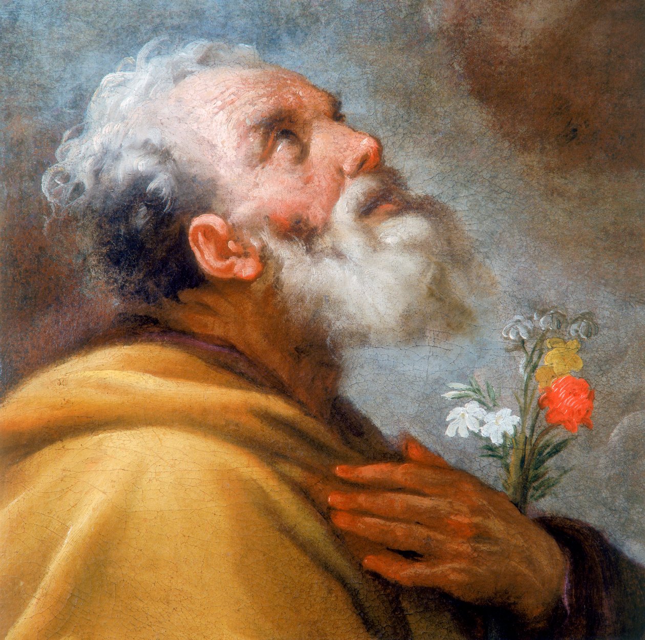 Madonna mit Kind und den Heiligen Josef und Gregor dem Großen sowie den Seelen des Fegefeuers (Detail von St. Josefs Gesicht) von Italian School