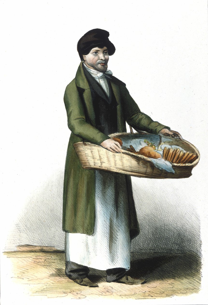 Mailänder Beruf: ein Verkäufer von Keksen und Kuchen. Gravur von 1830 Locarno. von Italian School