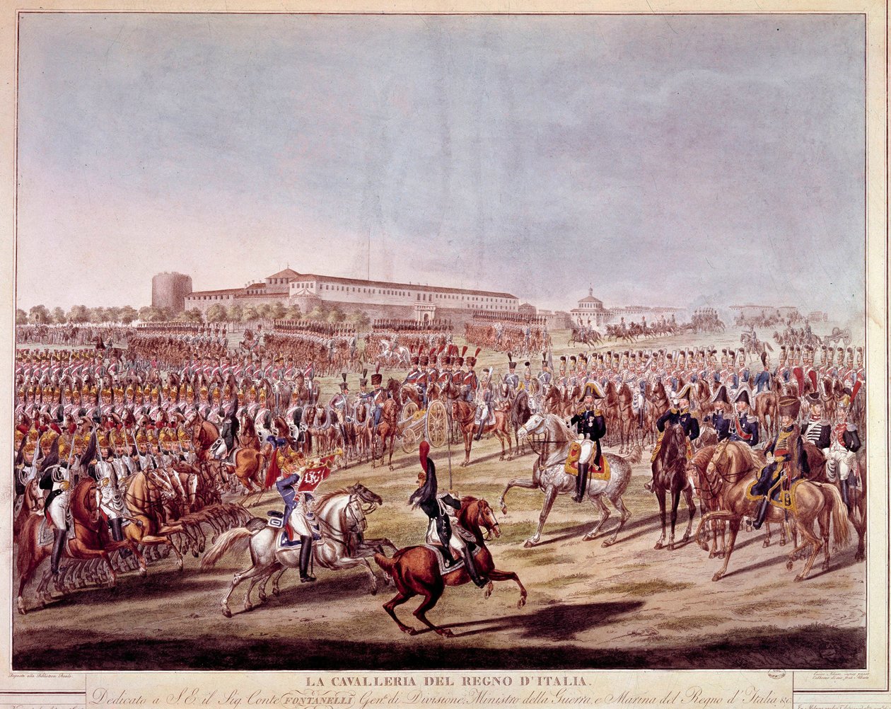 Parade der italienischen Kavallerie des Königreichs Italien. Drucke aus dem frühen 19. Jahrhundert von Italian School