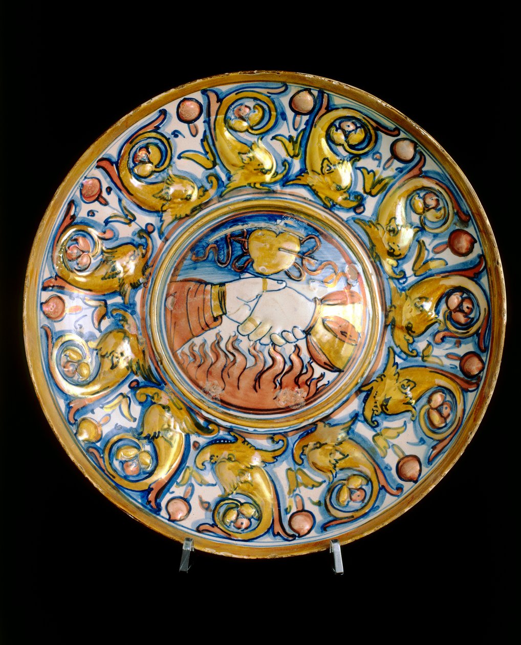 Teller mit zwei sich schüttelnden Händen, Werk der Gubbio-Manufaktur von Italian School