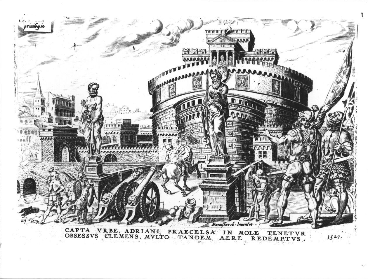 Papst Clemens VII. (1478-1534) wird von Karl V. (1500-58) hoch im Hadriansturm belagert, 1527 von Italian School