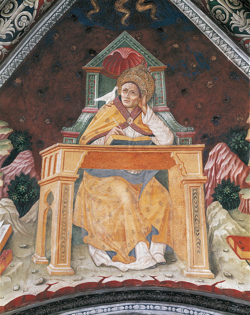 Papst Gregor I., in der Kapelle der St. Margareta von Antiochia, Gewölbe des Heiligtums Santa Maria Assunta (Fresko) von Italian School