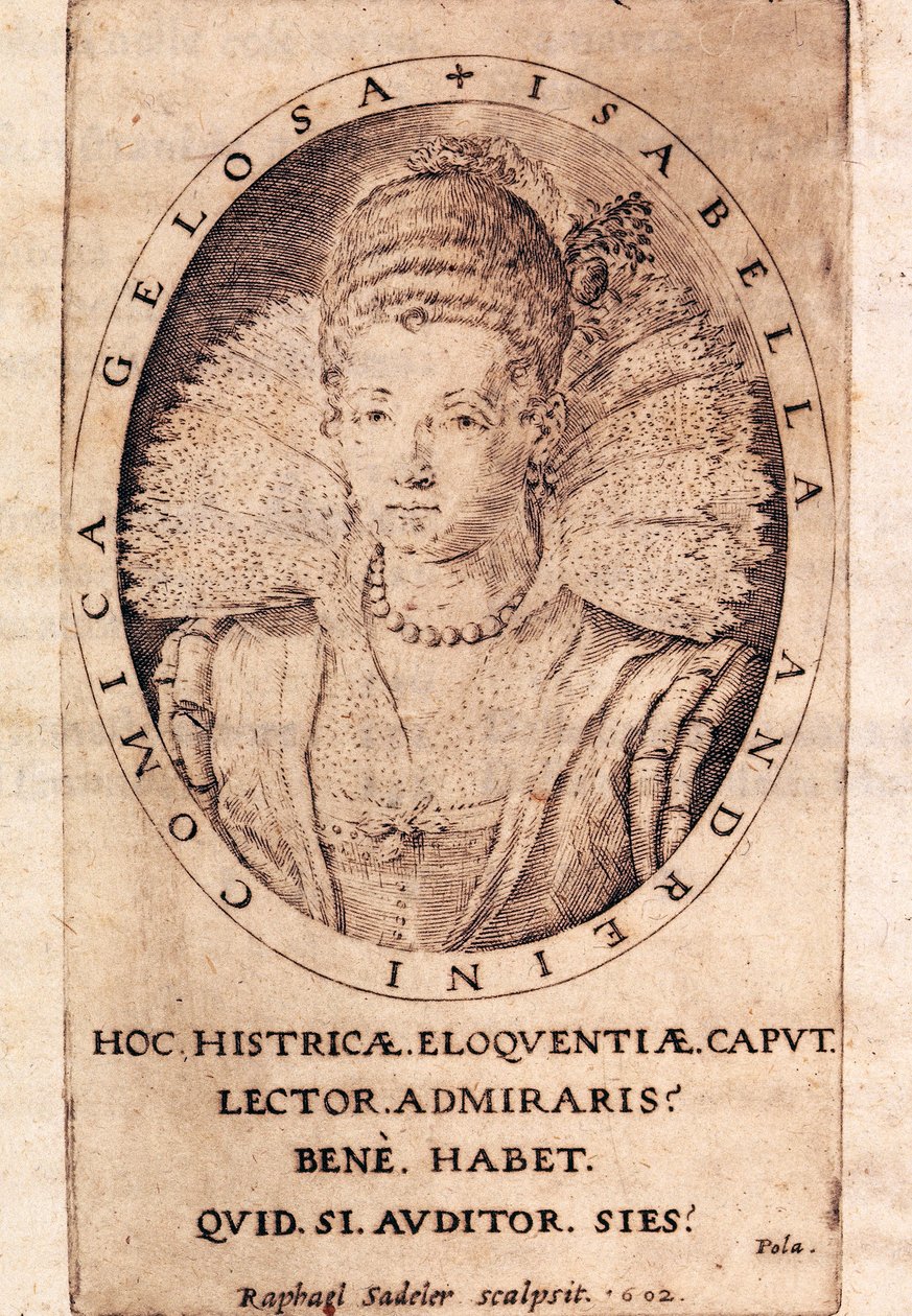Porträt der italienischen Schauspielerin Andreina Isabella Canali (1562-1604), Titelseite ihrer Briefe von Italian School