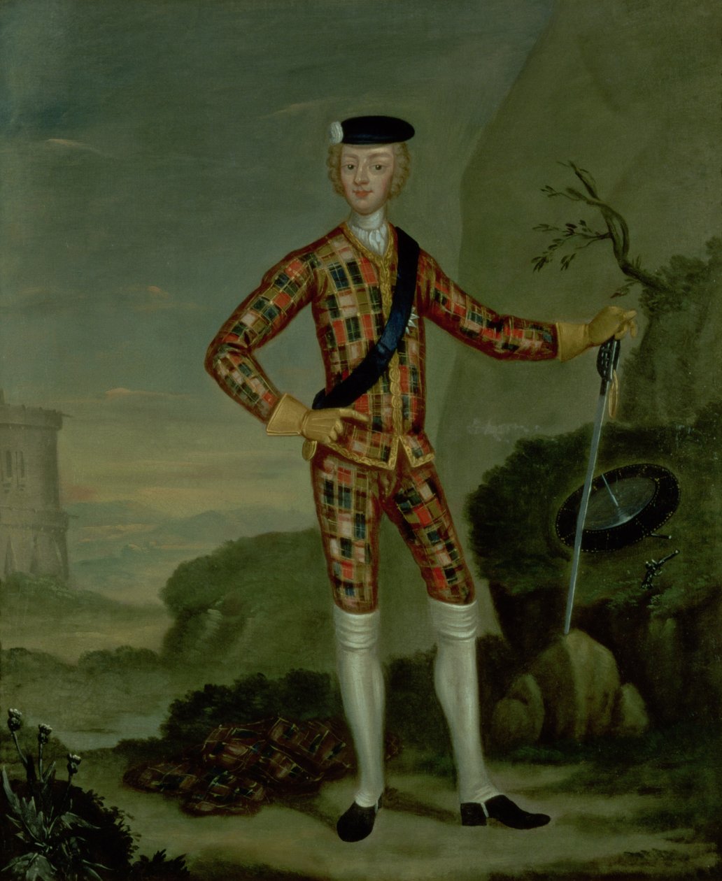 Prinz Charles Edward (Bonnie Prince Charlie, 1720-88) im Tartan von Italian School