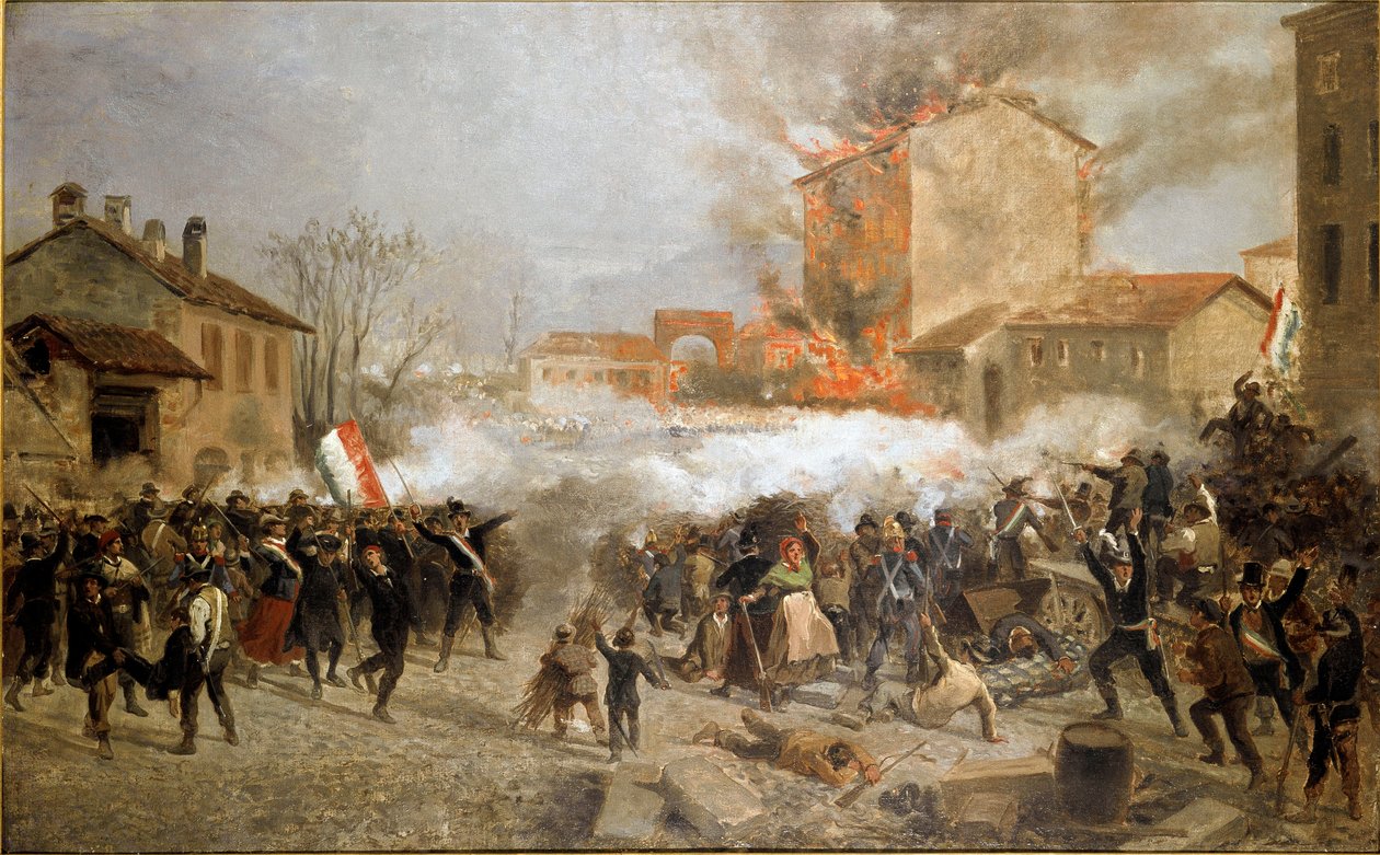 Revolutionen von 1848, Fünf Tage von Mailand: Aufständische erobern am 22. März das Porta Tosa (Gemälde) von Italian School
