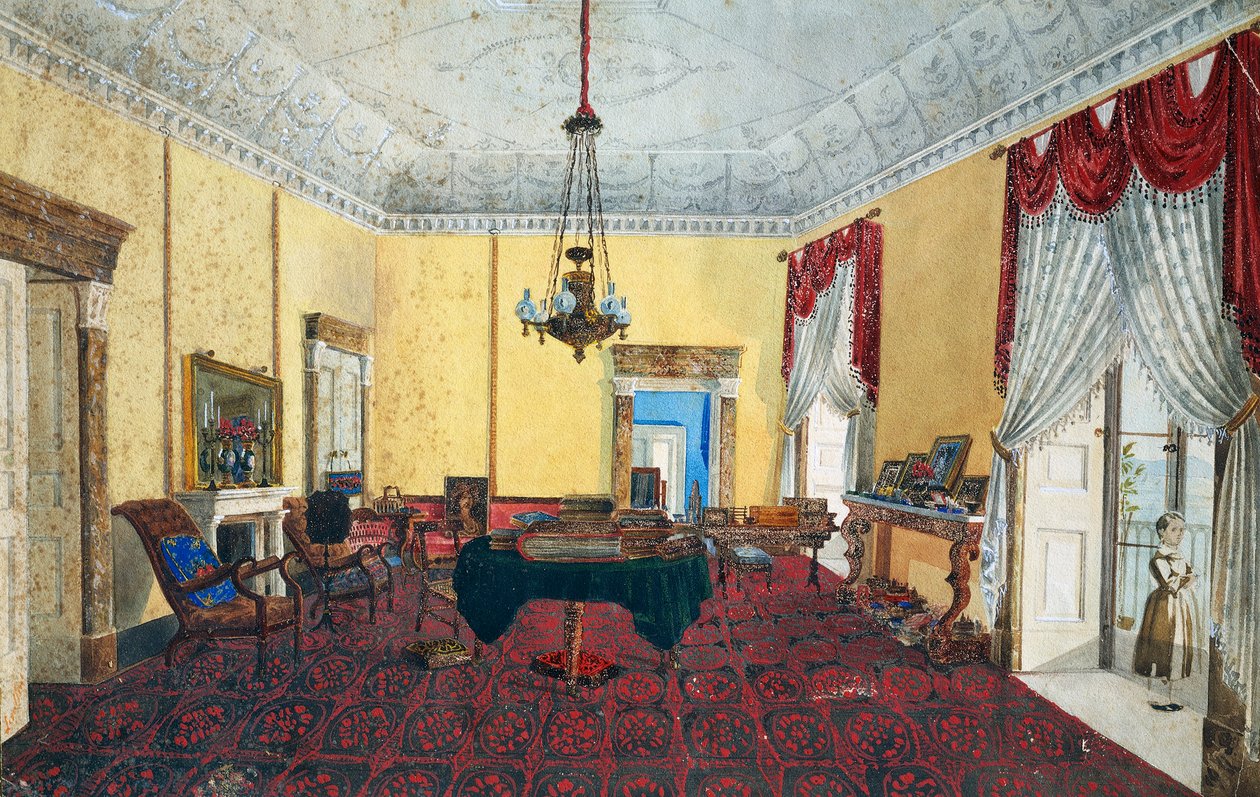 Zimmerinterieur mit Blick über den Golf von Neapel von Italian School