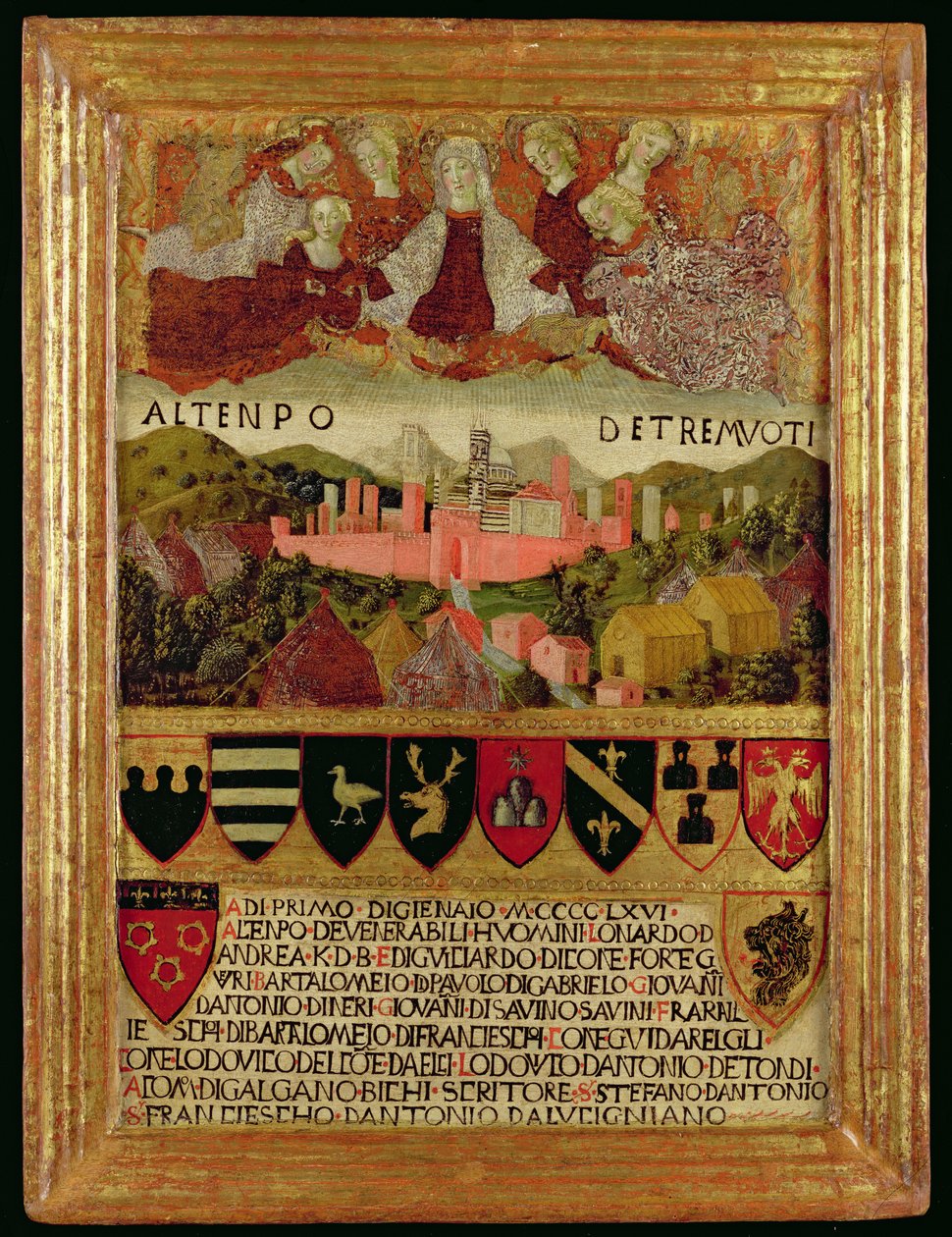 Die Jungfrau schützt Siena vor dem Erdbeben von 1466 von Italian School