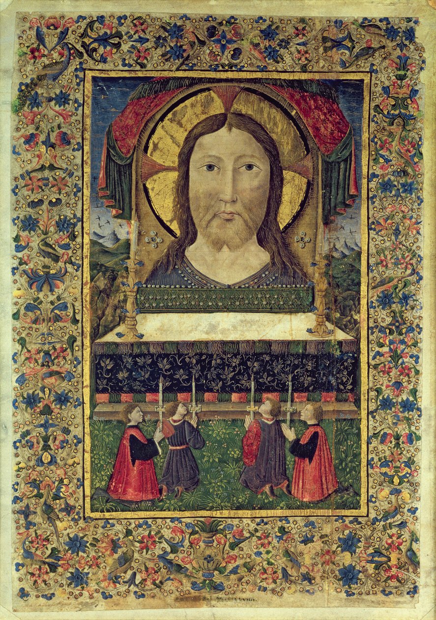 Die vier Wächter der Arciconfraternita del SS. Salvatore knien vor dem Antlitz Christi von Italian School