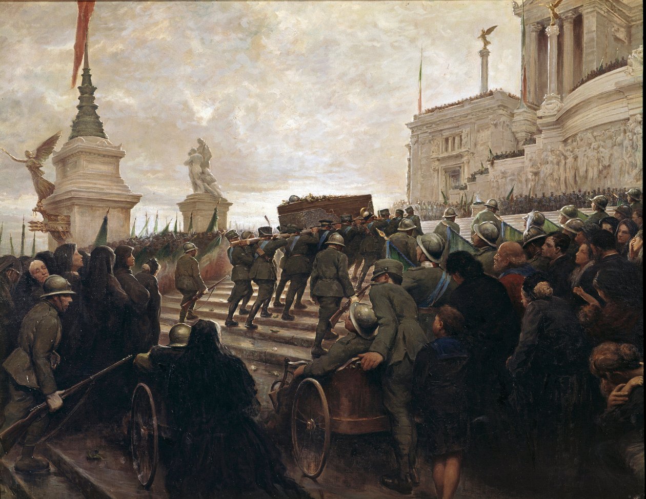 Die Überreste des unbekannten Soldaten werden am 04.11.1921 zum Monument Vittoriano in Rom gebracht von Italian School