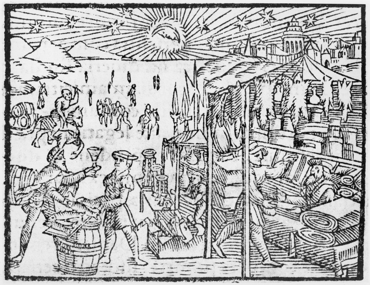 Handel in Skandinavien, Illustration aus Historia de Gentibus Septentrionalibus von Olaus Magnus (1490-1558), veröffentlicht in Rom, 1555 von Italian School
