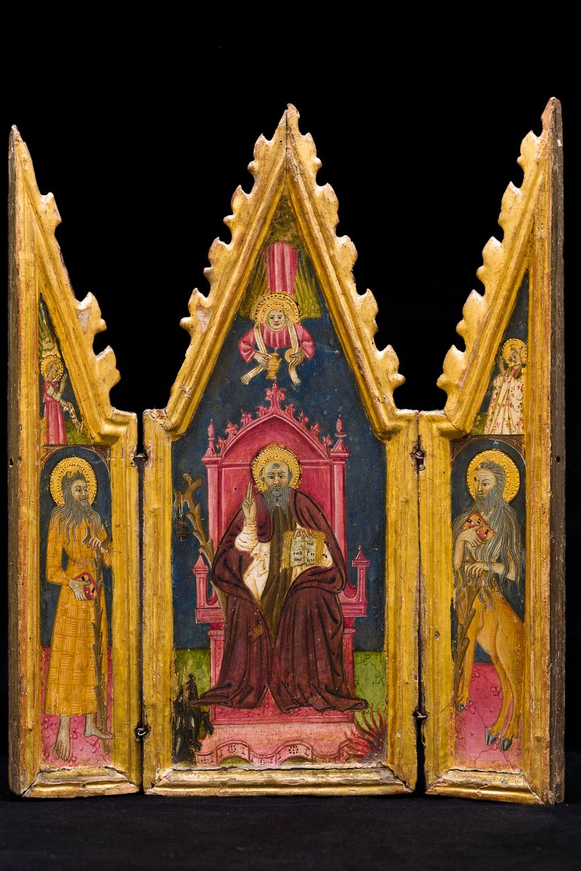 Triptychon: Heiliger Antonius Abt auf dem Thron, Heiliger Paulus der Einsiedler und Heiliger Onophrius, Mitte des 14. Jahrhunderts von Italian School