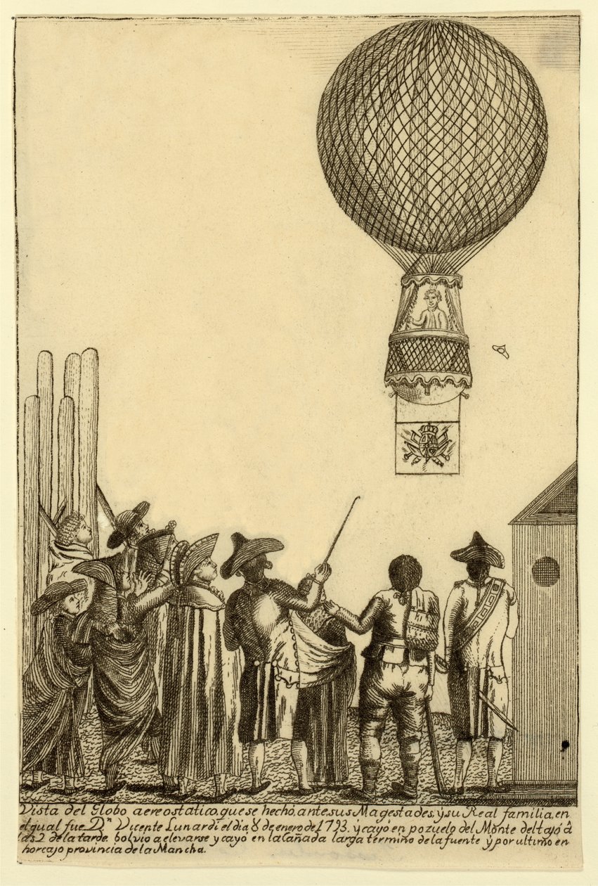 Vista del globo aereostatico que se hechò ante sus magesta veröffentlicht 1793 von Italian School