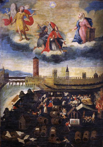 Votivbanner, das die Pest in Trento im Jahr 1636 zeigt von Italian School