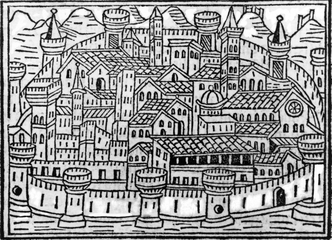 Ummauerte Stadt aus Supplementum Chronicarum von Giacomo Filippo Foresti, 1506 von Italian School