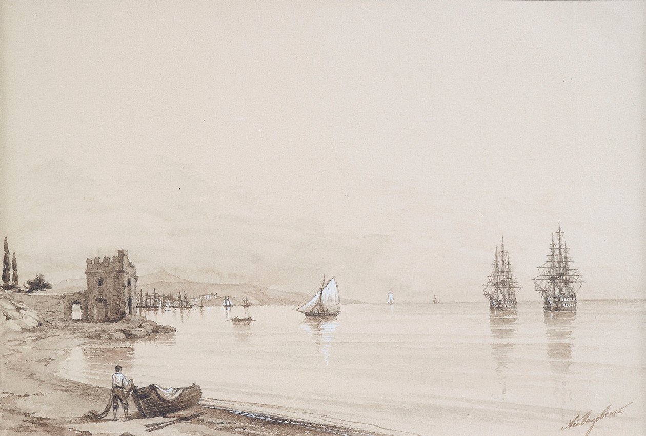 Blick in eine Meeresbucht mit zahlreichen Segelschiffen (Feodosia?) von Ivan Konstantinovich Aivazovsky