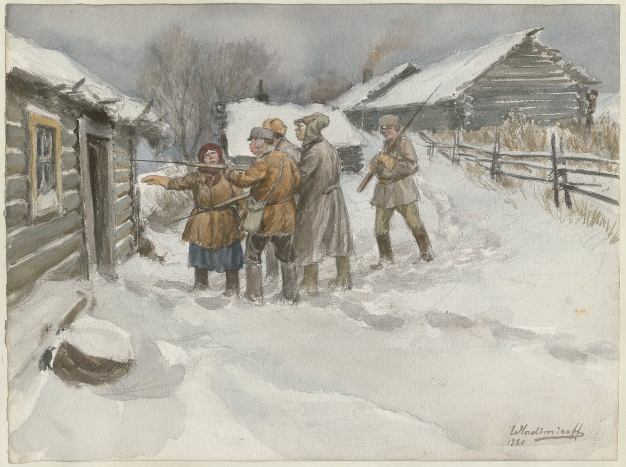 Vor Durchsuchung und Beschlagnahme aus der Aquarellserie Russische Revolution, 1920 von Ivan Alexeyevich Vladimirov