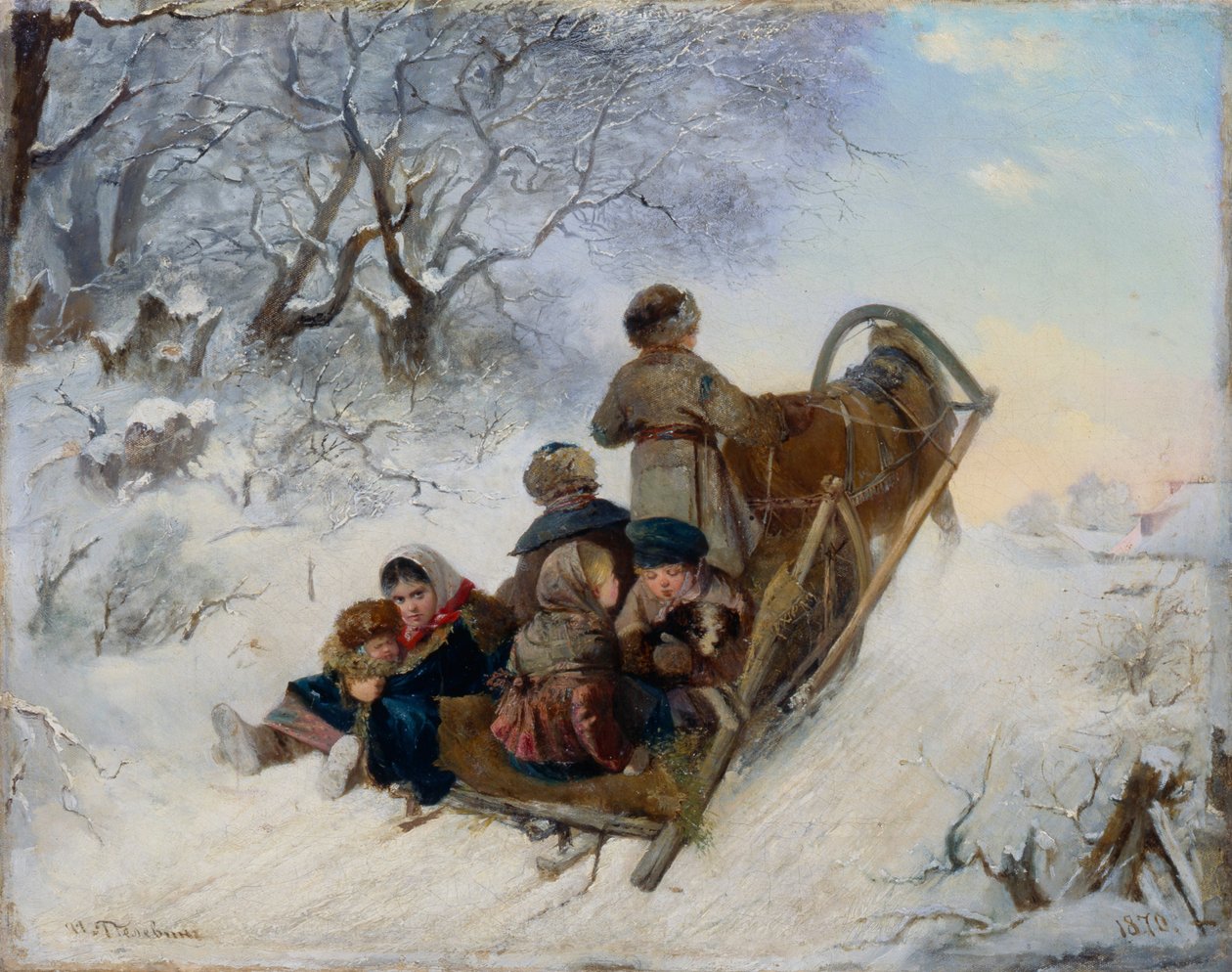 Kinder auf einem Pferdeschlitten, 1870 von Ivan Andreyevich Pelevin