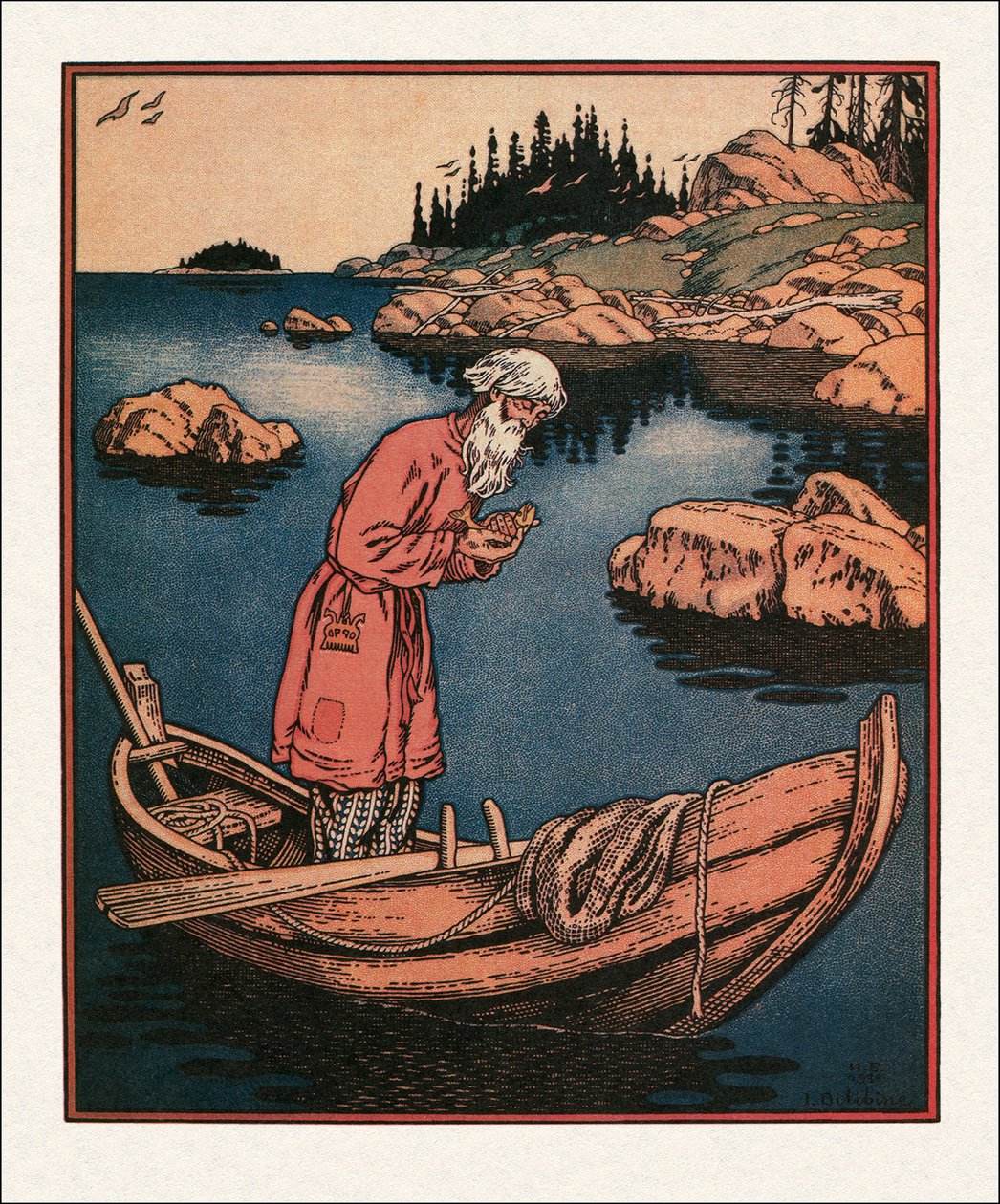 Illustration zu Die Geschichte vom Fischer und dem Fisch von Ivan Yakovlevich Bilibin