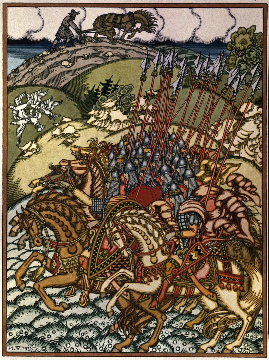 Volga Sviatoslavich und Mikula Selyaninovich von Ivan Yakovlevich Bilibin
