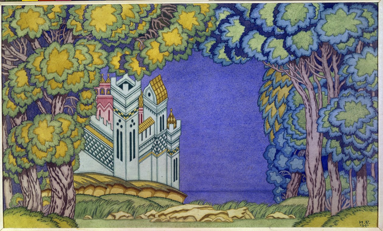 Bühnenbild für die Oper "Das Märchen vom Zaren Saltan" von Ivan Yakovlevich Bilibin